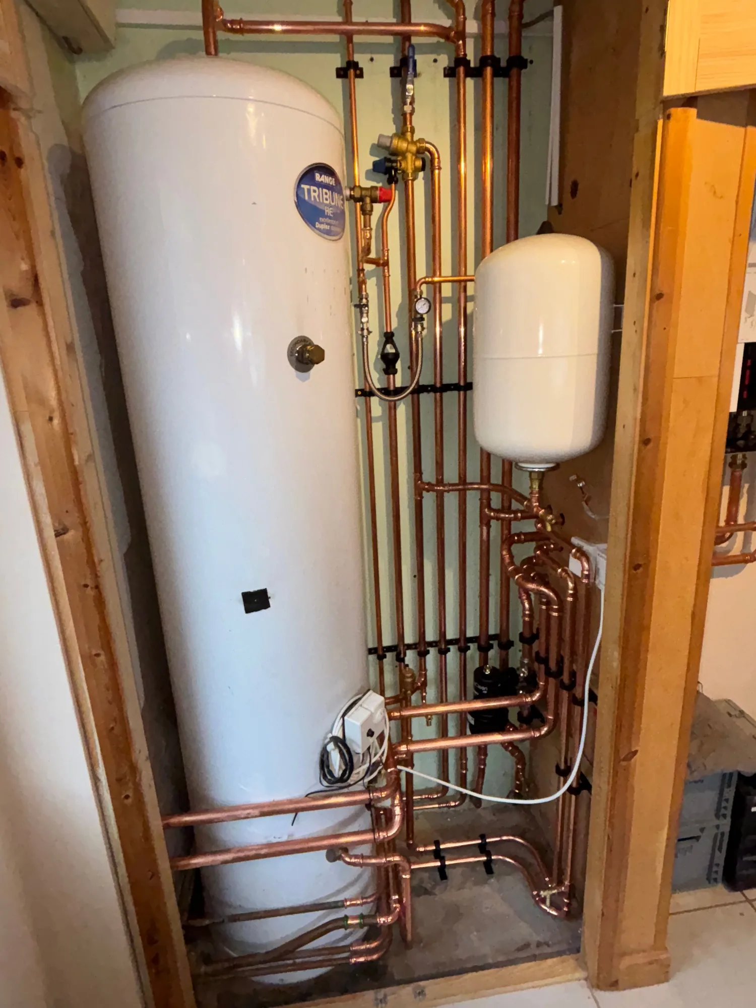 Range Tribune cylinder and pipework installed by Howe Heating